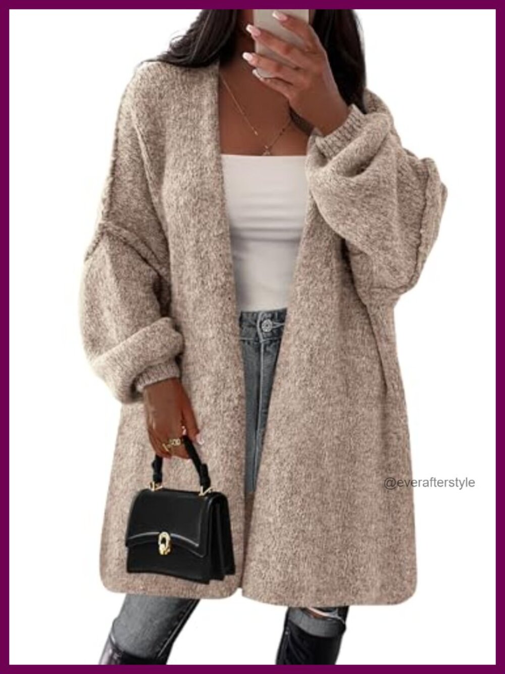Oversized Long Knit Cardigan Sweater Open Front Mid-Thigh